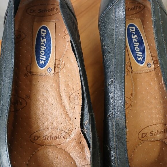 UGC Vintage Dr. Scholl's Leather slides flats navy blue size 9 - Picture 4 of 8